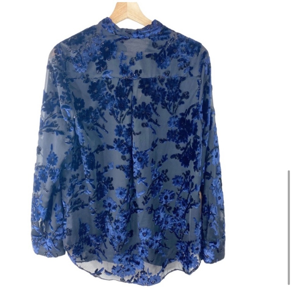 ALICE + OLIVIA Blue Velvet Floral Burnout Blouse - Picture 7 of 8